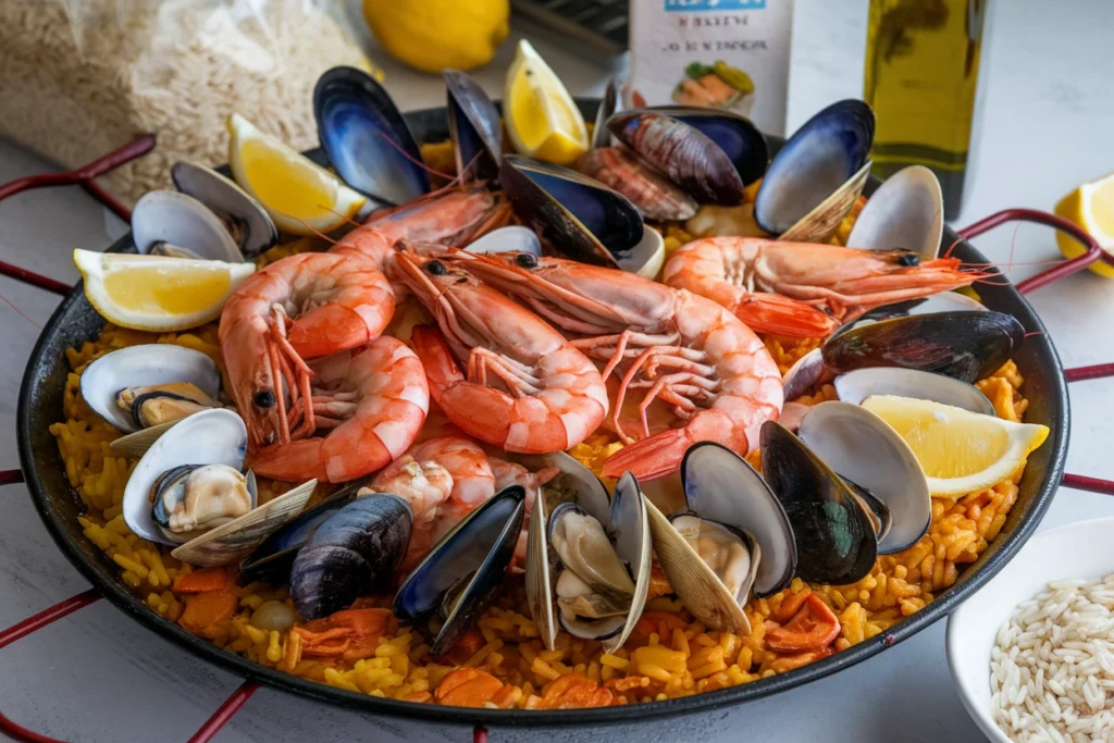 a photo of a traditional valencian seafood paella scP8U9jlRlezlwSfa7yncA lceFSNzvTZKSc2 zx16OgA