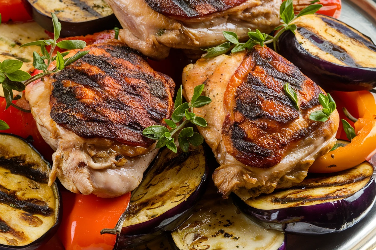 Muslos de Pollo a la Plancha con Berenjena