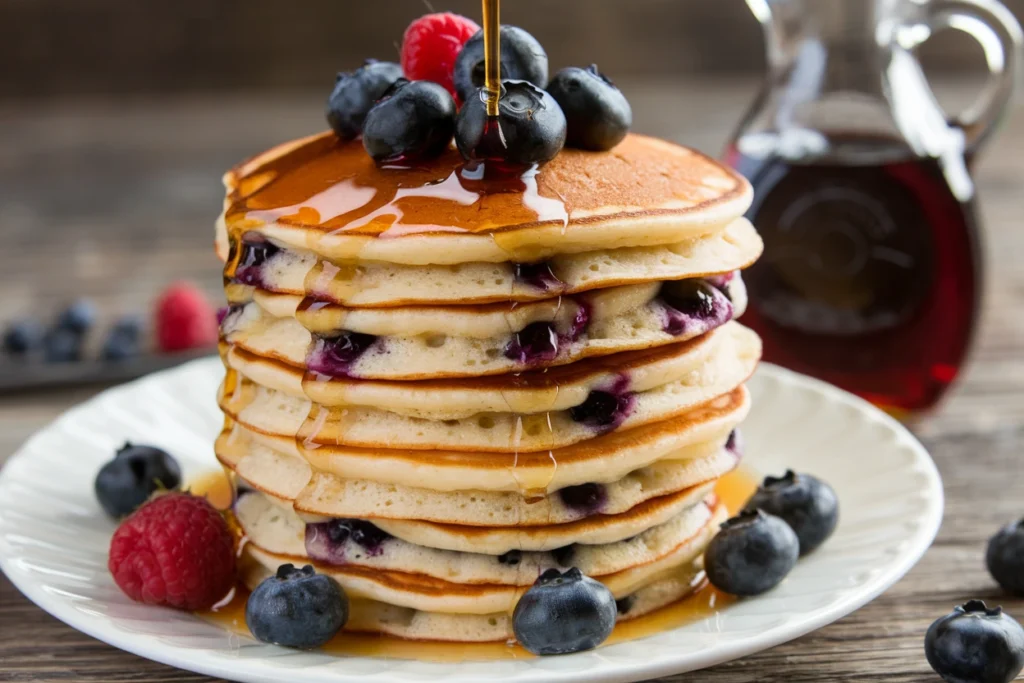 a photo of a stack of fluffy blueberry pancakes to F5lIHwD4RwOsxORRfPVZRw lHZaQQdBQkq9jCqadCoWQA 1