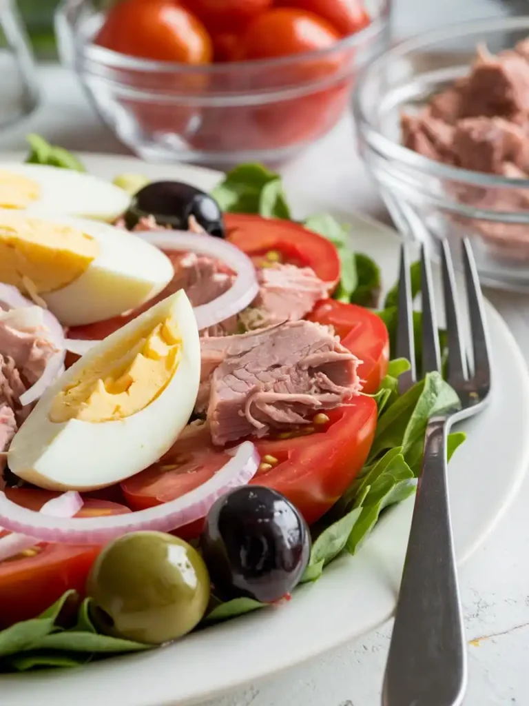 a close up shot of a salade nicoise on a 8EqBatZtRL6TL6UM313xHw x7V3rTjGRjyDfFmj3fJhwA 1 11zon