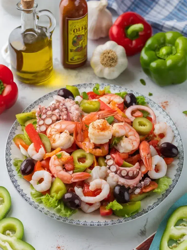 a photo of a vibrant seafood salad on a Yj0TXvSQQPKUqGXCkGbaLg 7Qk c 8QST6p3C970h3VGQ